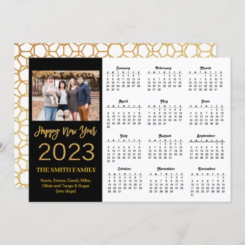 2023 Modern Gold Glitter Script Photo Calendar Holiday Card