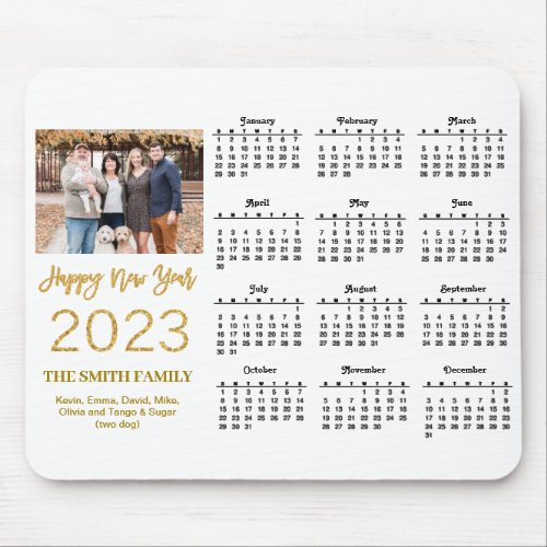 2023 Modern Gold Glitter Script Photo Calendar Mouse Pad