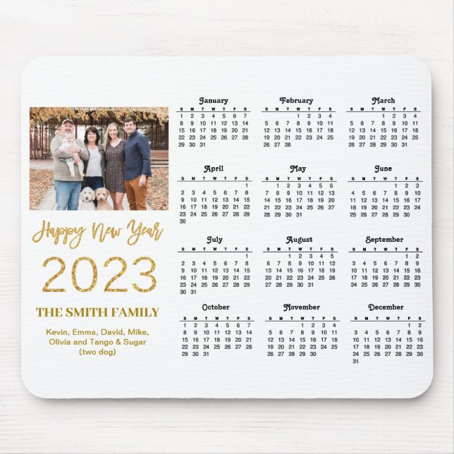 2023 Modern Gold Glitter Script Photo Calendar Mouse Pad (Front)