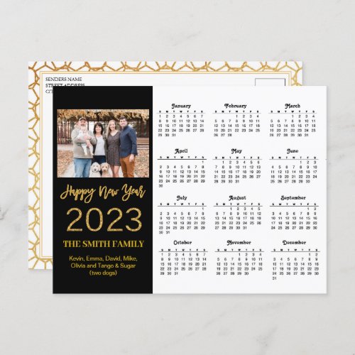 2023 Modern Gold Glitter Script Photo Calendar Postcard