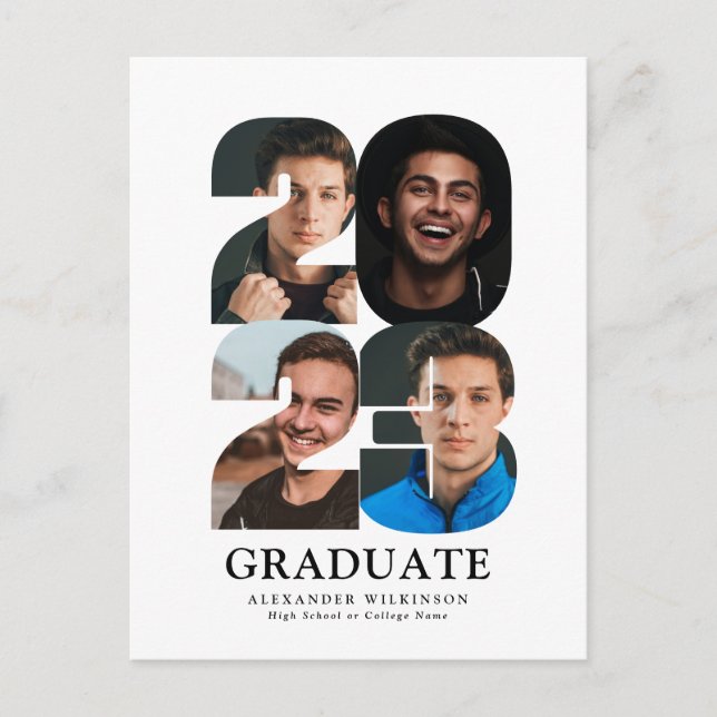 2023 Modern Trendy 4 Photo Collage Graduation Invitation Postcard (Front)