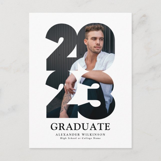 2023 Modern Typography Trendy Photo Graduation Invitation Postcard (Front)