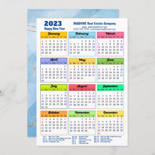 2023 Modern Yearly Calendar Corporate Blue Photo Holiday Card