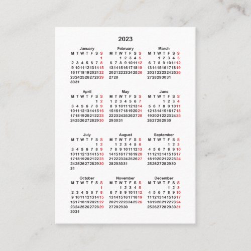 2023 Monday Start Mini_Calendar  Business Card