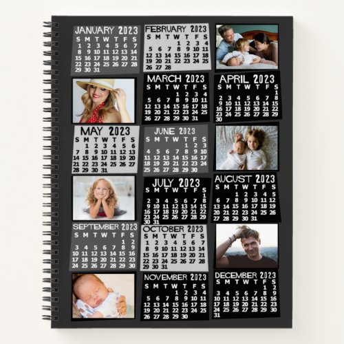 2023 Monthly Calendar Black Mod 12 Photo Collage Notebook
