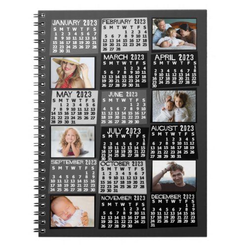 2023 Monthly Calendar Black Mod 6 Photo Collage Notebook