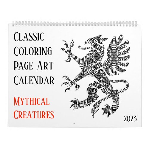 2023 Mythical Dragons Unicorns Adult Coloring Calendar