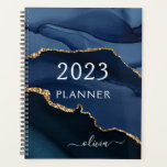 2023 Navy Blue Gold Agate Geode Script Monogram Planner<br><div class="desc">2023 Navy Blue and Gold Agate Geode Monogram Add Your Own Script Name 2021 Calendar Wedding Event Planner. This makes the perfect sweet 16 birthday,  wedding,  bridal shower,  anniversary,  baby shower or bachelorette party gift for someone that loves glam luxury and chic styles.</div>