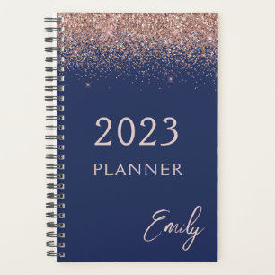 2023 Navy Blue Rose Gold Blush Pink Glitter Planner