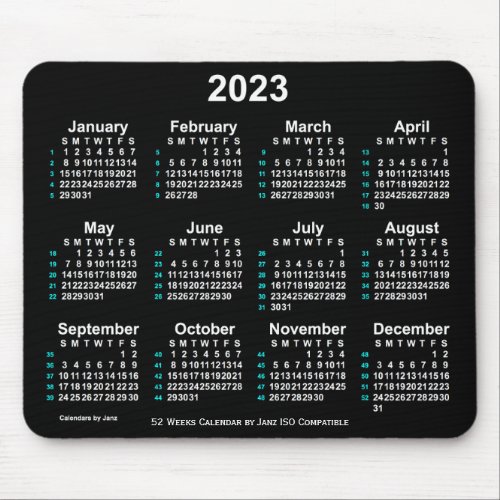 2023 Neon White 52 Weeks ISO Calendar by Janz Mouse Pad