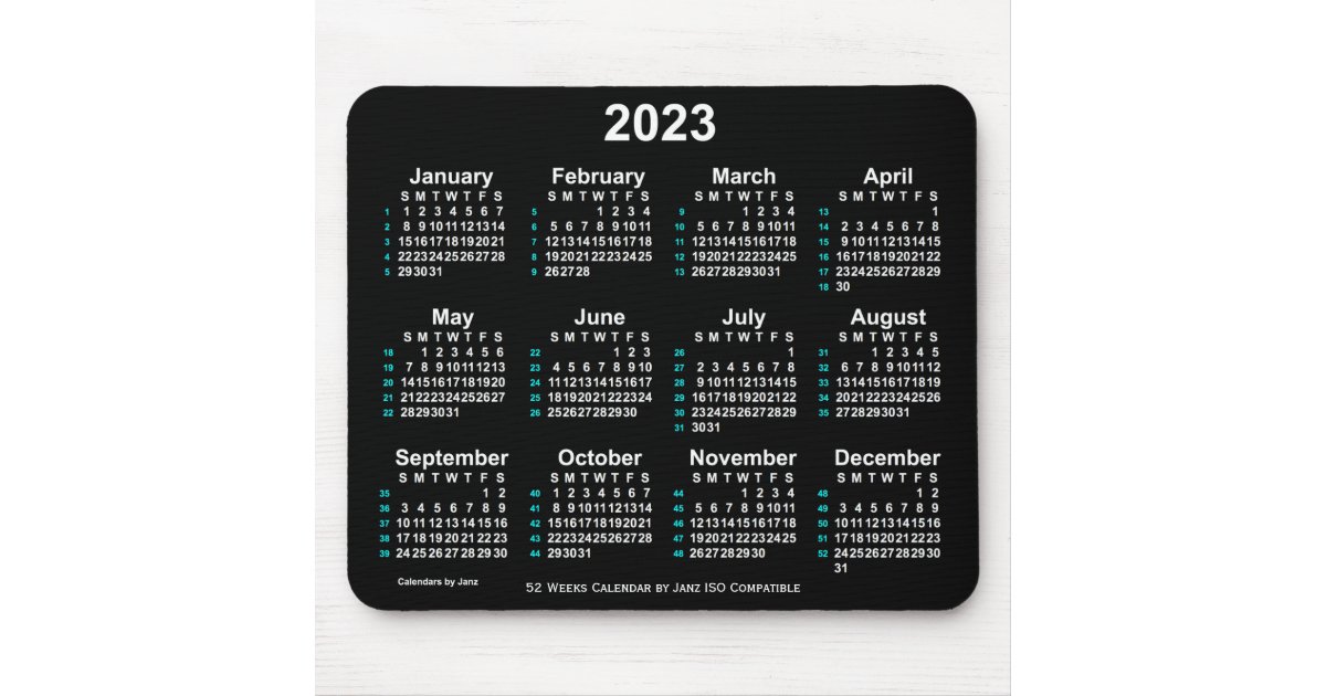 2023 Neon White 52 Weeks ISO Calendar by Janz Mouse Pad Zazzle
