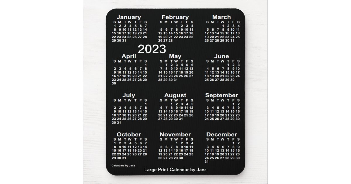 2023 Neon White Large Print Calendar by Janz Mouse Pad | Zazzle