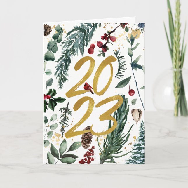 2023 New Year Business Photo Festive Pine Bough Holiday Card (Front)
