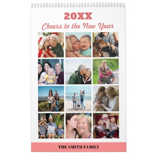 2023 New Year Modern Family 24 Photo Blush Pink Calendar