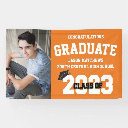 2023 Orange Graduation Banner With Cap