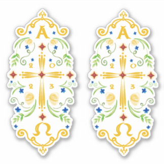 2023 Paschal Candle Blue Flowers Sticker