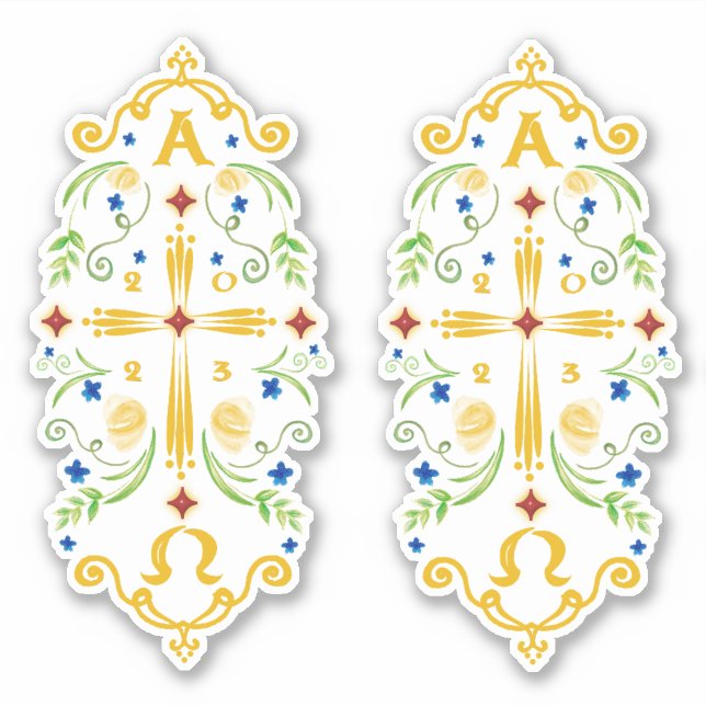 2023 Paschal Candle Blue Flowers Sticker (Front)
