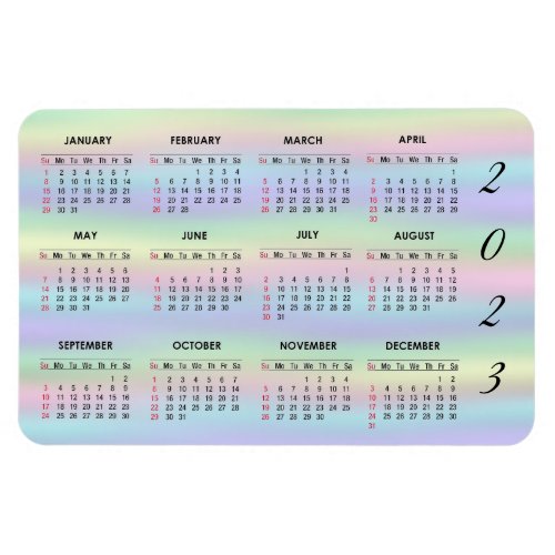 2023 Pastel Rainbow Holographic Calendar Magnet