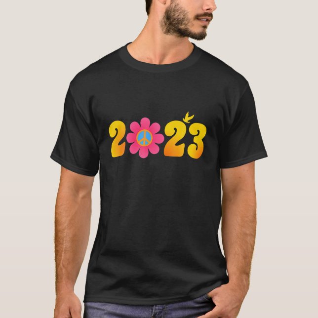 2023 Peace Sign Love Happy New Year 60S 70S Tie Dy T-Shirt (Front)