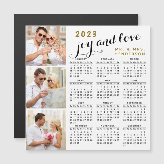 2023 Photo Calendar Fridge Magnet Black Gold White | Zazzle.com