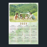2023 Photo Calendar Magnet Green Nebula Red Black<br><div class="desc">This modern 2023 magnetic calendar is easy to customize with a personal photo. Weekend days are in red to make it easier to plan each week. Months are in script on this design. Pastel green nebula background makes it cute and stylish. Click "Personalize this template" and change the photo to...</div>