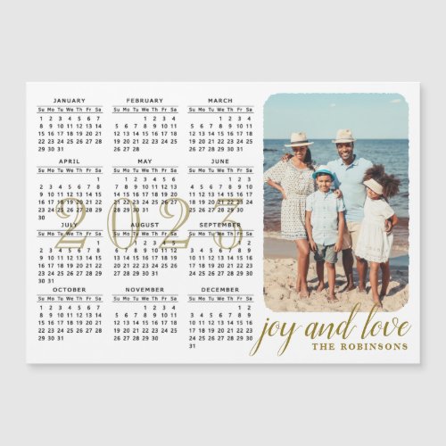 2023 Photo Calendar Magnet Modern Black White Gold