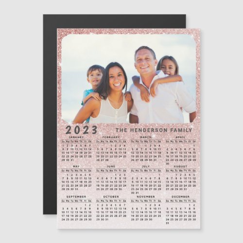 2023 Photo Calendar Magnet Rose Gold Glitter