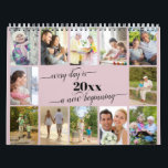 2023 Photo Collage Monthly Photo & Reminders Pink Calendar<br><div class="desc">Create your own Photo Calendar with a collage of your favorite photos. The elegant cover has a soft mauve pink background and the motivational quote "every day is a new beginning" in handwritten script typography. The template is set up for you to add 12 photos and the year. Each month...</div>