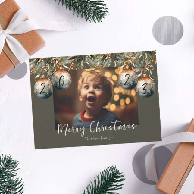 2023 Photo Watercolor Ornament Holiday Card (Creator Uploaded)