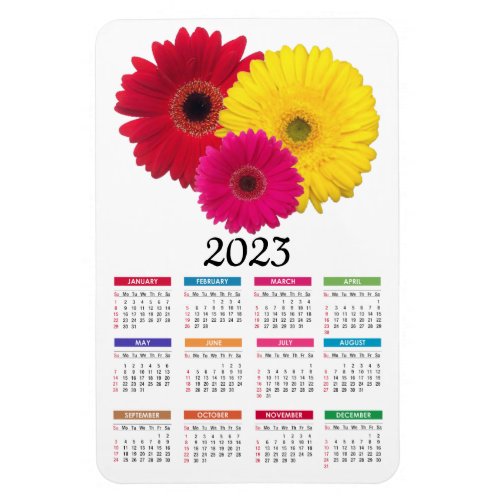 2023 Pink Yellow Red Gerbera Daisy Calendar Magnet