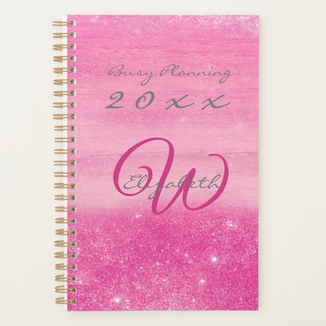 2023 Planner Pink Ombre Shimmer with Monogram (Front)