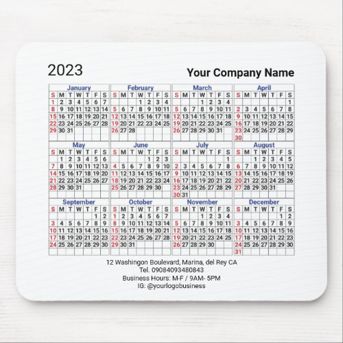 2023 Pocket Calendar SUNDAY Mouse Pad