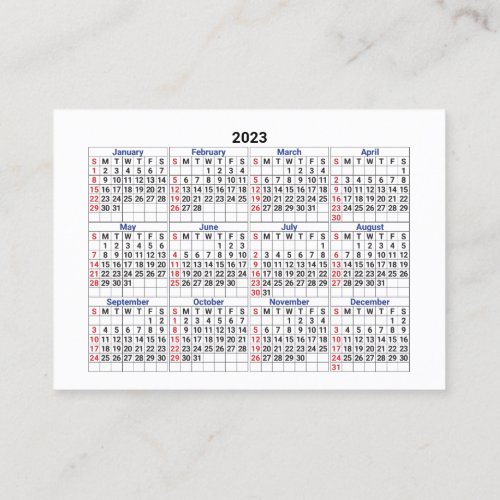 2023 Pocket Calendar SUNDAY with Border Business Card