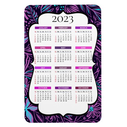 2023 Purple and Blue Tropical Leaves Calendar Magnet