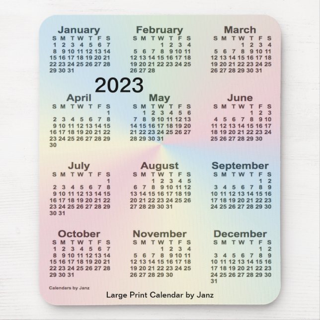 2023 Rainbow Cloud Large Print Calendar by Janz Mouse Pad (Front)