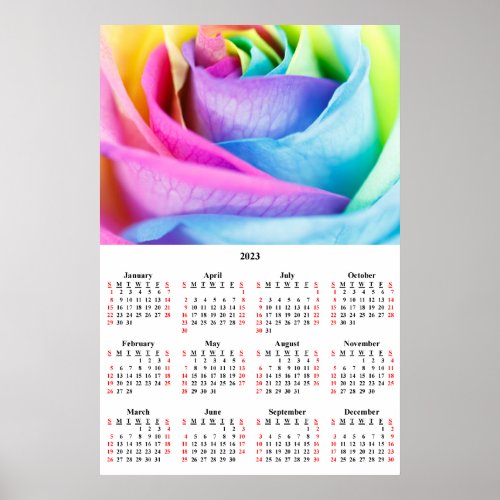 2023 Rainbow Rose Wall Calendar Poster