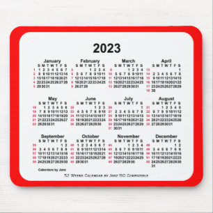 2023 Red 52 Weeks ISO Calendar by Janz Mouse Pad