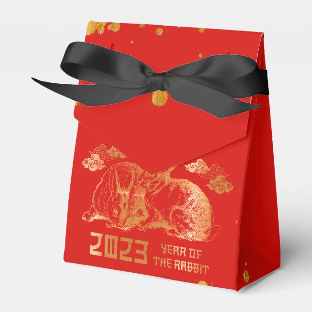 2023 Red Gold Rabbit Chinese New Year Gift Favor Boxes (Front Side)