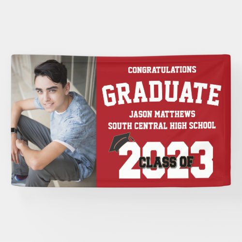 2023 Red Graduation Banner With Cap