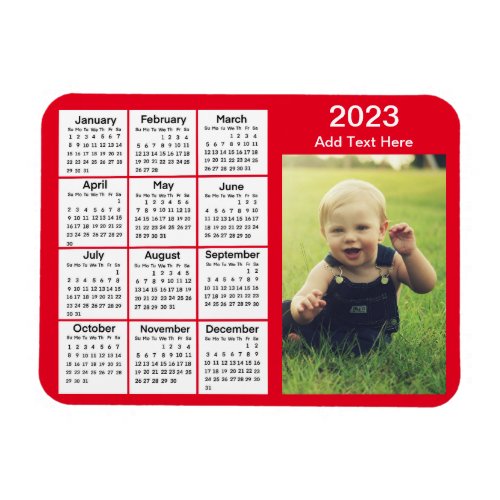 2023 Red Mini Photo Calendar    Magnet