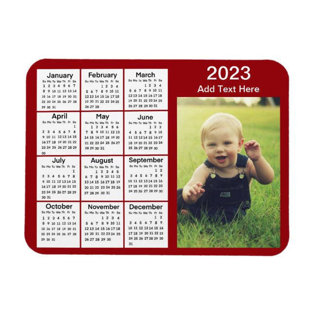 2023 Red Mini Photo Calendar    Magnet (Horizontal)