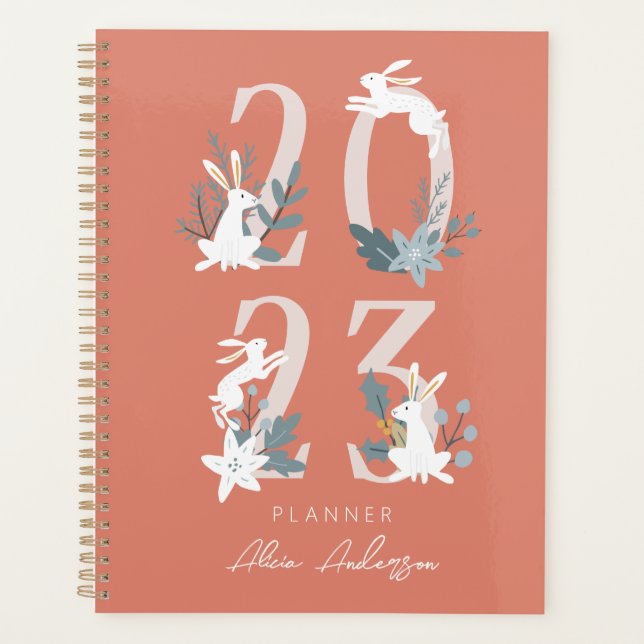 2023 Red Winter Floral & Foliage Bunny Planner (Front)