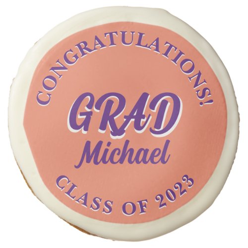 2023 Retro Purple Orange Simple Grad Party Sugar Cookie