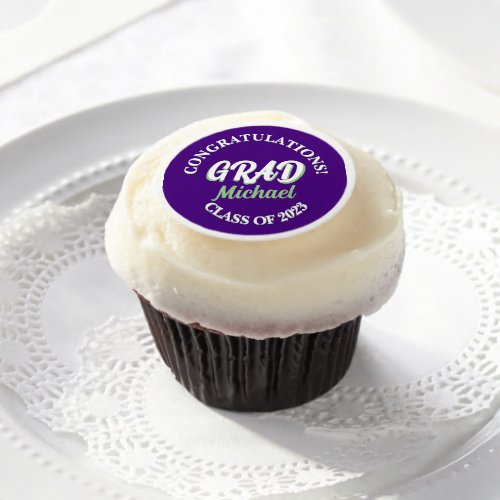 2023 Retro Purple Simple Grad Party Edible Frosting Rounds