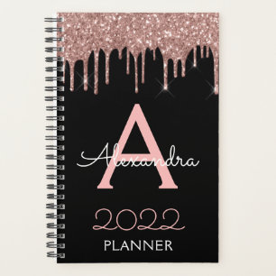 2023 Rose Gold - Blush Pink Black Glitter Monogram Planner