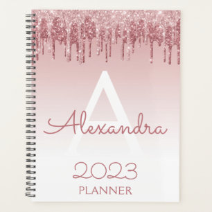 2023 Rose Gold Blush Pink Glitter Sparkle Monogram Planner