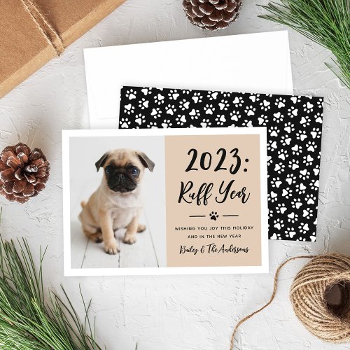 2023 Ruff Year Beige Funny Dog Photo Holiday Card