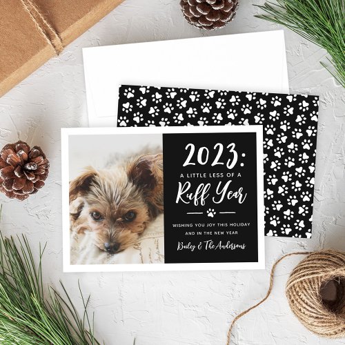 2023 Ruff Year Black and White Funny Dog Photo Holiday Card