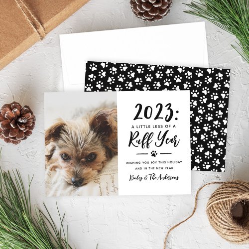 2023 Ruff Year Black and White Funny Dog Photo Holiday Card