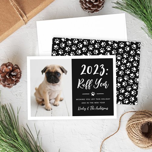 2023 Ruff Year Black Funny Dog Photo Holiday Card